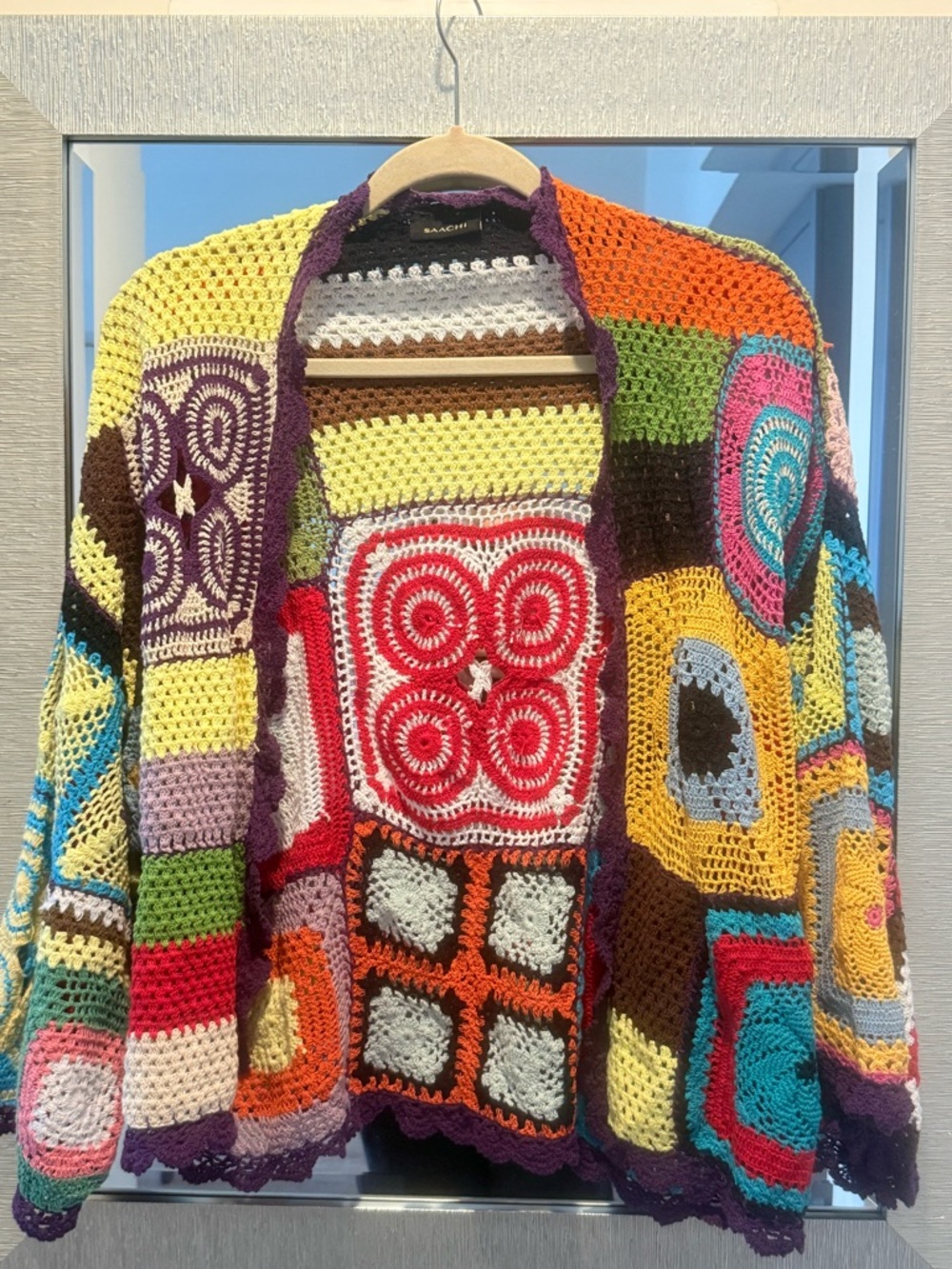 SAACHI Multicolor Crochet Patchwork Cardigan - Yellow, Red, Blue, Green, Orange